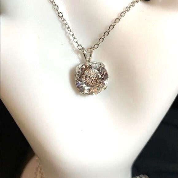 Swarovski Large Clear Round Crystal Pendant On Silver Chain Necklace - Picture 8 of 16